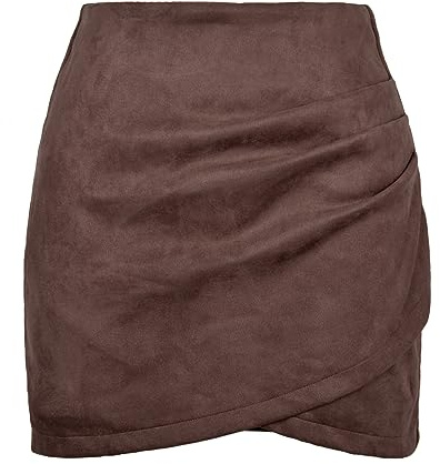 MAOAEAD Mini jupe trapèze sexy taille haute pour femme - Jupe moulante courte plissée en daim de couleur unie - Fermeture éclair croisée - Robe courte