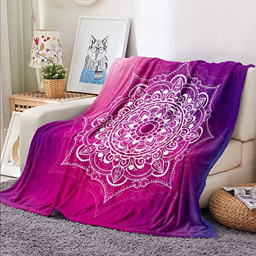 Treer Mandala Kuscheldecke Flauschige Decke Weiche Flanell Decke Warme Wohndecke aus Mikrofaser als Sofadecke, Couchdecke, Bettüberwurf, oder Tagesdecken Geeignet (150x200cm,Violett)