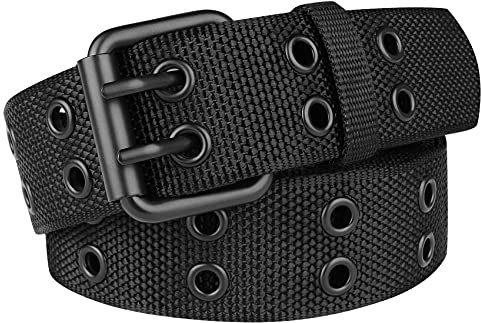 Drizzte Plus Size Mens Belt100-170cm Nylon Webbing Double Grommet Belt for Mens Womens Unisex Black