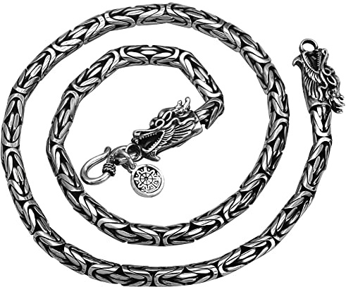 ZFSBRTL Collar Cadena Rey para Hombre Collar Joyería Cabeza Dragón Vikingo Bizantino de Plata Ley 925 Maciza, Collar Amuleto Retro 55 Cm Regalo Aniversario,5mm*55cm