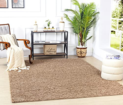 Surya Home Shaggy Berber Teppich - Flauschiger Teppich für Wohnzimmer, Esszimmer, Schlafzimmer, Langflor Hochflor Teppich flauschig - Teppich groß 120x170 cm, Wohnzimmerteppich in Hellbeige