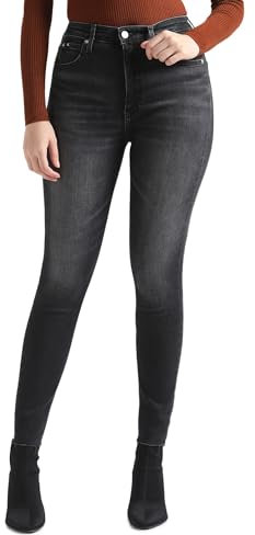 Calvin Klein Jeans Damen Jeans High Rise Super Skinny Ankle Skinny Fit, Schwarz (Denim Black), 31W