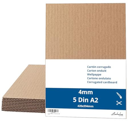 5 Fogli di Cartone Ondulato A2 - Spessore 4mm - Cartoni Imballaggio 59,4x42cm - Cartoncini Ondulati per Modellismo, inserti per imballaggio, Spedizzione e Artigianato
