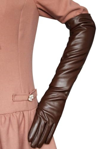 kawehiop Modische und elegante lange PU Lederhandschuhe für Damen, breite Anwendung, bequemes Geschenk, angenehm zu tragende lange Handschuhe, leichter Kaffee, L