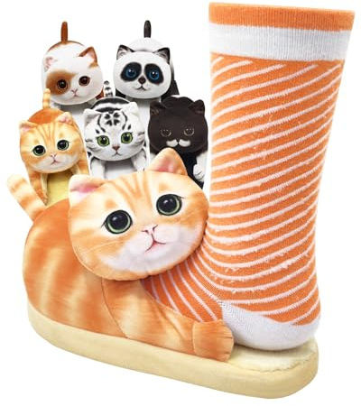 Zapatillas de gato para estar por casa para niños, hombres y mujeres, Kawaii de invierno, cálidas zapatillas de felpa con animales, suaves y cómodas, Medium Ancho