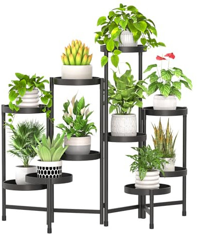 EsLuker.ly 10 Etagen Metall Pflanzenständer Outdoor Indoor , Blumenständer für Draußen, Hoch Pflanzenständer Pflanzregal Pflanzenhalter Pflanzentreppe für Wohnzimmer Balkon Terrasse Innenhof(Schwarz)