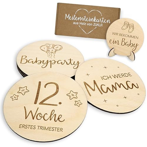 ZUKLA® Meilensteinkarten Schwangerschaft Holz - 30 Schwangerschaftskarten Meilensteine - Geschenke für Schwangere Frauen - Schwangerschaft Meilensteinkarten Deutsch Erinnerungskarten - Partygeschenke