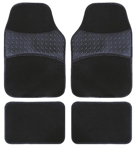 Tappetini per Auto Antiscivolo in Moquette, Set di 4 Pezzi, Copertura Completa, Nero