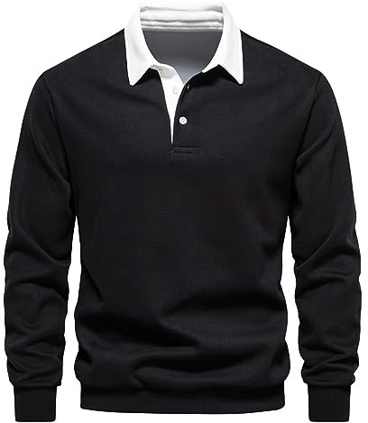 Top Homme Col Revers- Sweat-Shirt à Manches Longues-Haut Grande Taille Casual avec Boutons Chemise Polyvalent Confortable Basique Blouse Automne Hiver Mode Chic Pullover Sweats