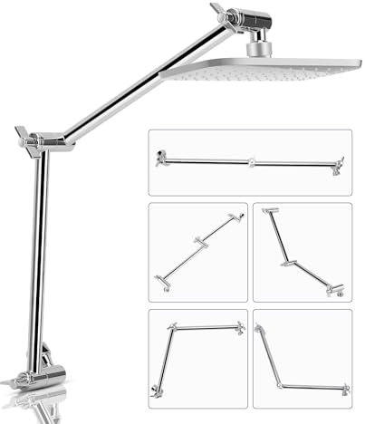Gugxiom Duschkopf Verlängerung, 46cm Verstellbarer Duscharm, Werkzeuglose Montage, Verchromt, Duschverlängerungsarm für Jeden Duschwinkel, G1/2 Universalanschluss (Silber)