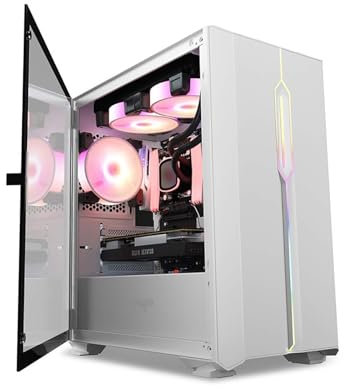 Caja De Computadora De Torre Media ITX/M-ATX, Paneles De Vidrio Templado Dobles, Panel Frontal De Rejilla, Estructura De Gabinete Dividida, Soporte Vertical For GPU(White)