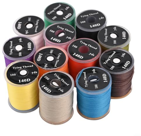 Lot de 12 bobines de fil en nylon 140D, parfait pour les serpentins et les mouches Scud, essentiel pour la pêche à la mouche avec design de bobine standard