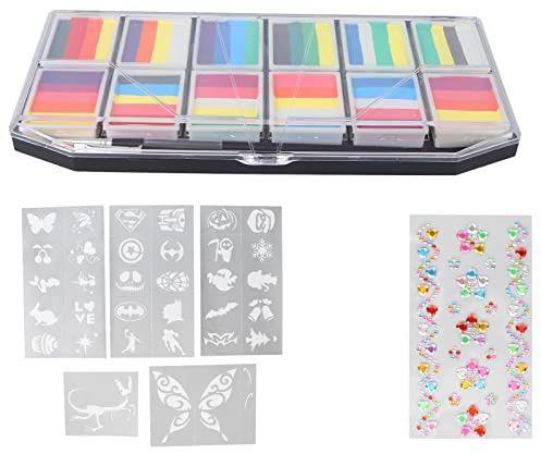 TIKATARER 12 Colors Safe High Saturation Face Body Painting Kit, Professional Facial Paint Set, Makeup Kit, Ideal for Kids Adults & Beginners
