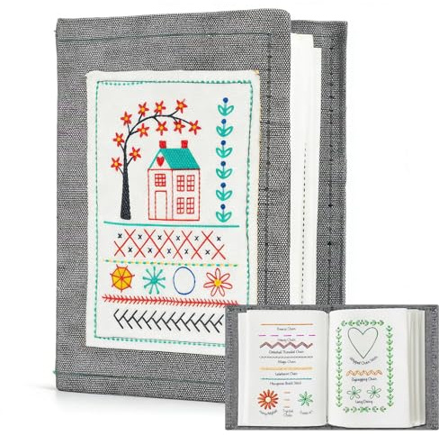 Vauki Libro da ricamo fai da te, Embroidery Stitche Book, kit fai da te, set da ricamo, set per adulti, libro da ricamo portatile con istruzioni passo, per principianti, adulti, hobby, artigianato