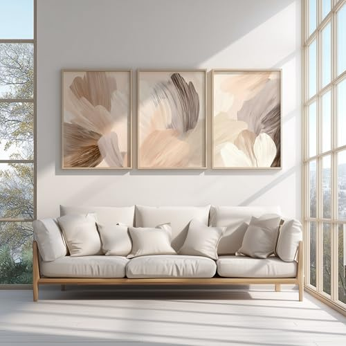Set di poster astratti neutri – 3 quadri da parete beige marrone – stampe artistiche moderne – decorazione minimalista soggiorno – Boho Wall Art (DIN A3, senza cornice)
