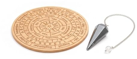 KULIA® Kristallpendel med slagsten i trä Feng Shui Hematitsten Reikipendel med slagstenssats naturlig ädelsten Pendel med graverat diagram Reiki-gåvor