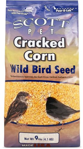 Scott Pet Wild Bird Seed, Cracked Corn, 9 lbs Bag, Feed, Great Source of Protein and Fiber, Food for Outside Wild Birds
