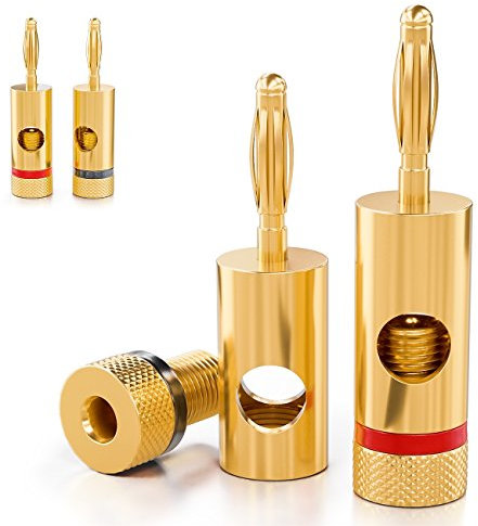 deleyCON 4X Fiche Banane Plaqué Or et Vissable pour Câbles Boîtiers Amplificateurs Récepteurs AV Amplificateurs de Puissance HiFi Chaînes Stéréo