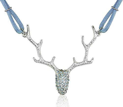 LUISIA® Halskette Nicola mit Strass Hirschkopf und Kristallen von Swarovski® - Taubenblau