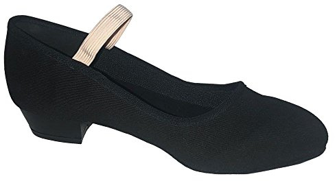 Danzcue Adult Canvas Elastic Strap Character Teacher Shoes, Black, 8.5 M