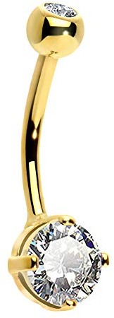 OUFER Piercing para ombligo de oro de 14 quilates con circonita cúbica u ópalo en forma de corazón, anillo para ombligo, piercing para el vientre, joyas para el cuerpo, para mujer, 14 G, Oro, Zirconia
