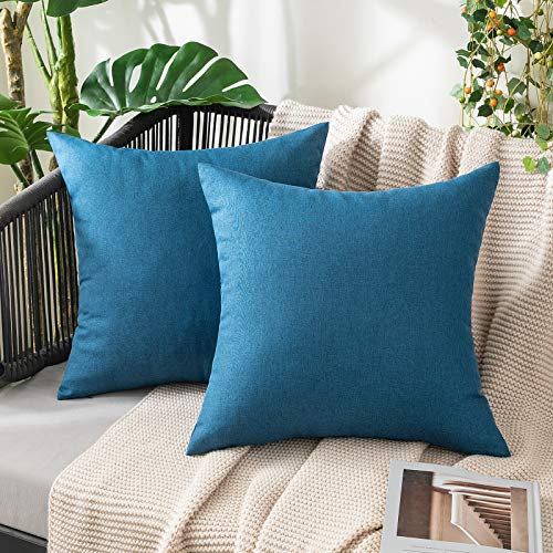 MIULEE 2er Set Wasserdicht Kissenbezug Outdoor Sofakissen Dekokissen Modern Kissenbezüge Dekorativ Kissenhülle Deko aus Polyster Leinen-Optik für Garten Sofa Wohnzimmer Bett 50x50 cm Navy Blau