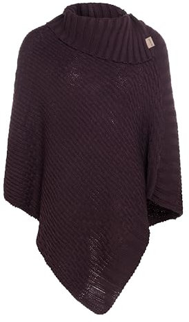 KNIT FACTORY - Nicky Gestrickter Poncho - Damen Strickponcho mit Kragen - Mit Wolle - Hochwertige Qualität - Aubergine