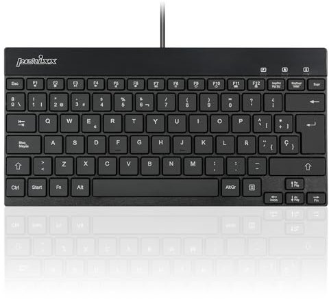 Perixx PERIBOARD-326 Mini Teclado USB Retroiluminado, Teclas de Corto Recorrido, Compacto, QWERTY ES, Diseño Minimalista