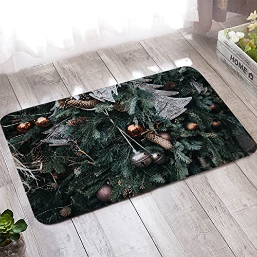 Bishilin Badematte rutschfest Waschbar, Fußmatte Innen Weihnachten 40x120 Weihnachtsbaum mit Glocken Türmatten Haustür Außen
