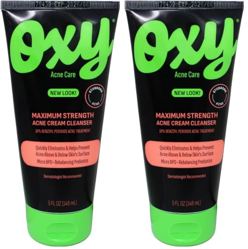 Oxy Acne Medication Face Wash - Maximum Action with Maximum Strength 10% Benzoyl Peroxide (5 Fl Oz) (Pack of 2)