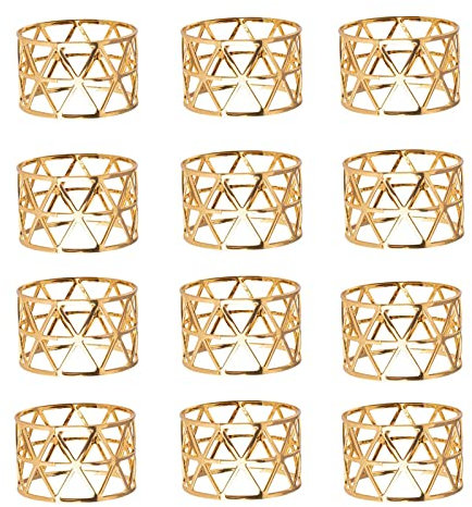 WAIZHIUA 12 Stück Serviettenringe Ø 45mm, Farbbeständige Gold Serviettenringe Metall Serviettenringe Hollow Out Serviettenringe für Hochzeitsfeier Geburtstag Jahrestag Tischdekoration