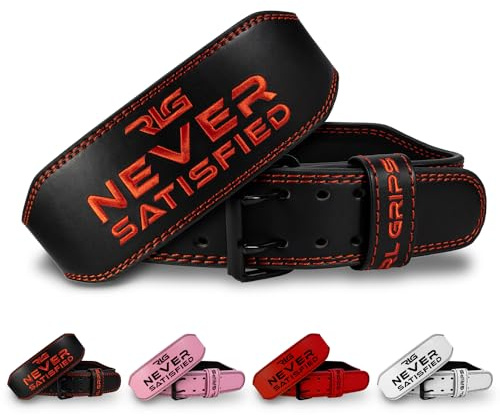 RL Grips® Läderträningsbälte för viktlyftning – ländstöd för styrketräning för män och kvinnor – powerlifting-, tyngdlyftnings- och fitnessbälte (Svart, S)
