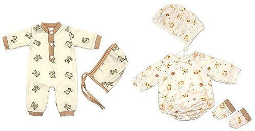 ZWOOS 2er-Pack Puppenkleidung 35-43 cm, süßer Strampler mit Hut für New Born Baby Puppen, Geschenke für Mädchen, Kinder