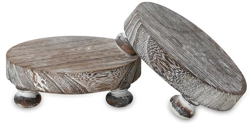 Romadedi Whitewashed Wood Riser, Pillar Candle Holder, 4.7 in, 2 Packs