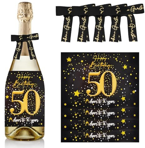 Sugeru 4 Stück-50 Geburtstags Flaschenetikett & Geschenkschleifen | Weinetiketten Personalisiert Selbstklebend für Sekt und Schaumwein | 50 Geburtstag Deko,Lustig Geschenk für Männer (50 Geburtstag)