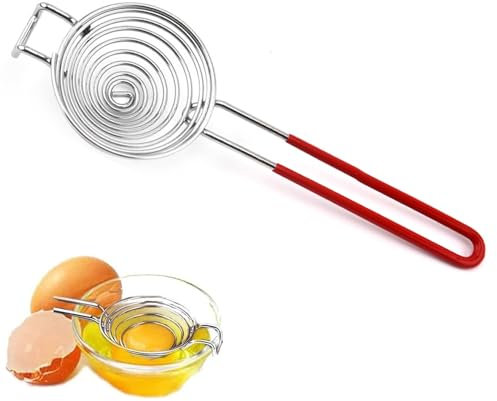 Separatore per tuorli, in acciaio inox, separatore per uovo bianco, grande capacità, separatore per uova con manico lungo, separatore per utensili da cucina e cucina, lavabile in lavastoviglie (rosso)