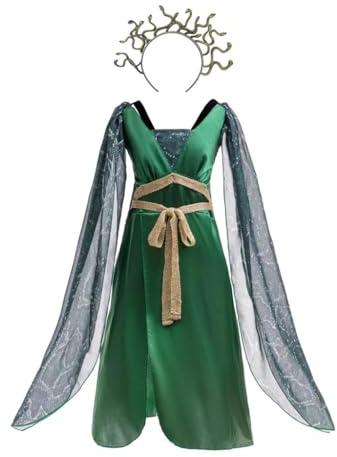 Lito Angels Deguisement Costume Robe de Medusa Grecque Antique avec Serre tete de Serpents pour Enfants Filles Taille 9-10 ans, Verte