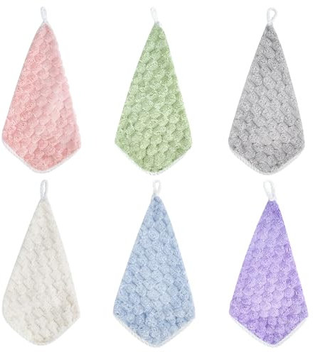 HAOTIAN-X Juego de 6 Toallas Colgantes Turco de Terciopelo Coral Multicolor, Suaves y Sper Absorbentes, 33 x 33 cm/11.8 x 11.8 pulgadas, Perfectas para Cocina, Bao, Nios y Adultos