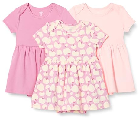 Amazon Essentials Abito a Body a Maniche Corte Bimba, Pacco da 3, Rosa/Mele, 24 mesi