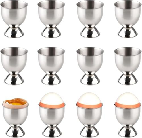 Mujiluxe Lot de 12 coquetiers Ronds en Acier Inoxydable avec Pied, empilables, argentés