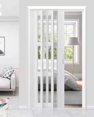 PVC-Akkordeon-Falttür, Innenschiebe-Raumteiler für Schlafzimmer und Flur, faltbar, Speisekammer, Schrank, Eingangstor, 117 x 203 cm, Weiß