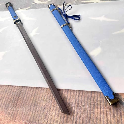 HJHUUA Bokken Blu da 103 cm,Katana in Palissandro Naturale con Fodero in Legno Rivestito in Pelle,Spada Dritta in Legno Fatta a Mano. per Regali,esposizioni,Allenamento,Decorazioni,Cosplay.