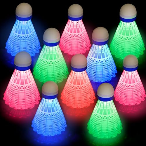 GothicBride 10 Stück LED Federballs Set Leuchtend Nylon Badminton Bälle