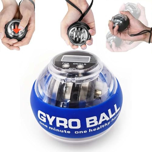 Balle dynamométrique avec Compteur – Gyroscope à démarrage Automatique pour Poignet, Exercice de Poignet, renforcement de l'avant-Bras, renforcement des Mains, Exercice de Doigt avec lumières Le Blue