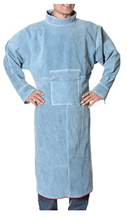 Mandil soldador, Delantal de soldadura de cuero con manga, abrigo de soldadura resistente a la llama de calor for hombres for mujeres, chaqueta de soldadura de servicio pesado(Blauw,XX-Large)