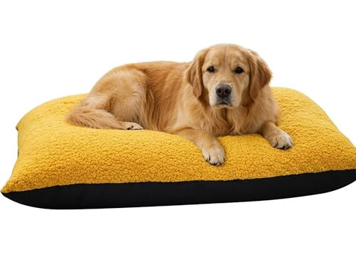 Adam Home Dog Pet Bed Large 95 x 65 cm with Removable Zipped Cover, Soft Washable Cushion for Dogs & Cats Durable Fleece Pet Mattress for Medium & Large Pets|Mustard
