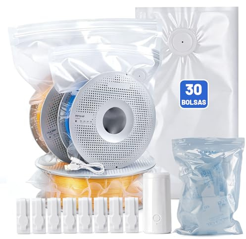 AGPTEK Kit 30 Bolsas Vacío para Filamento 3D, Bomba Eléctrica 60kPa