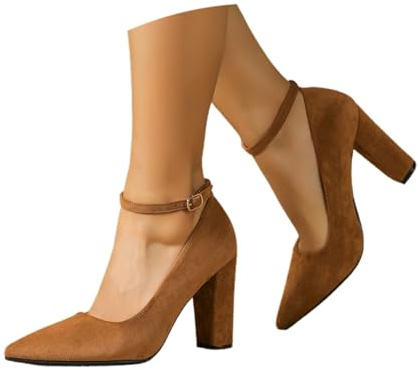 Zapatos de tacón alto Elegante vestido de noche con tacón de bloque para ocasiones formales y eventos especiales, marrón, 41 EU