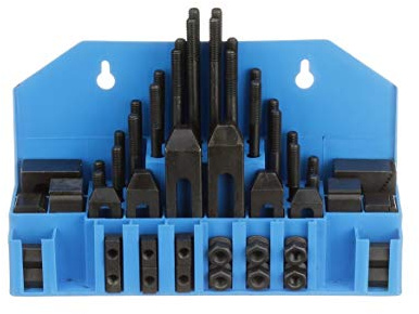 HHIP 3900-2112 58-Piece Clamping Kit – 7/16 T-Slot, 3/8-16 Studs, Forged Alloy Steel Step Blocks, T-Nuts, Flange Nuts & Clamps with Storage Rack, Heat-Treated Workholding Set for Milling Machines