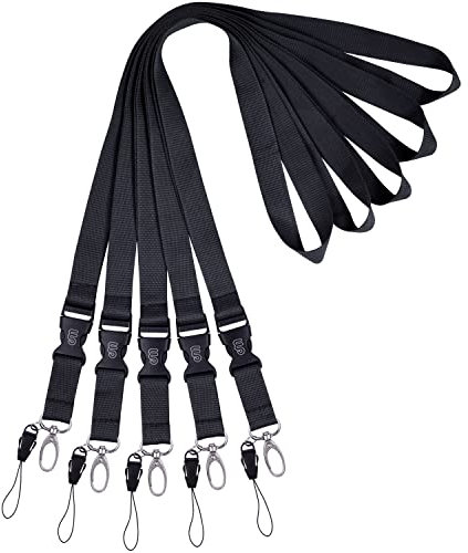 Wisdompro Schlüsselband Lang 5 Stück, Abnehmbarer Schlüsselbänder mit Schlüsselanhänger Clip Haken, Lanyard für Ausweise, Schlüssel (Schwarz)